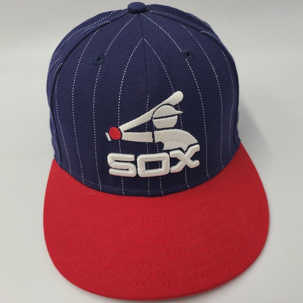 Chicago White Sox Hat Fitted 7 1/4 New Era 59Fifty Blue Red MLB Pinstripes Wool
